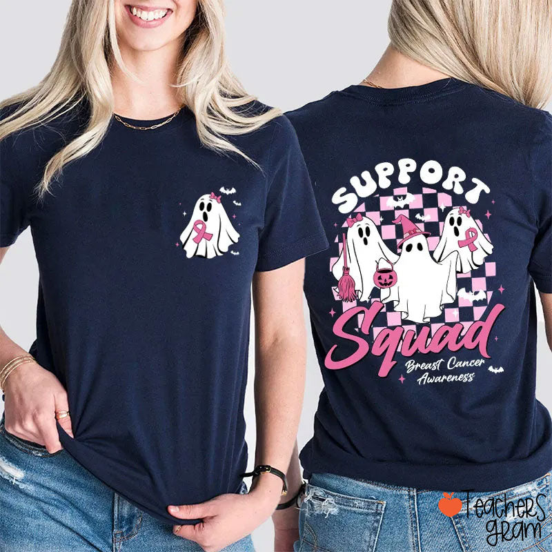 Ghostly Breast Cancer Awareness Squad Teacher Two Sided T-Shirt