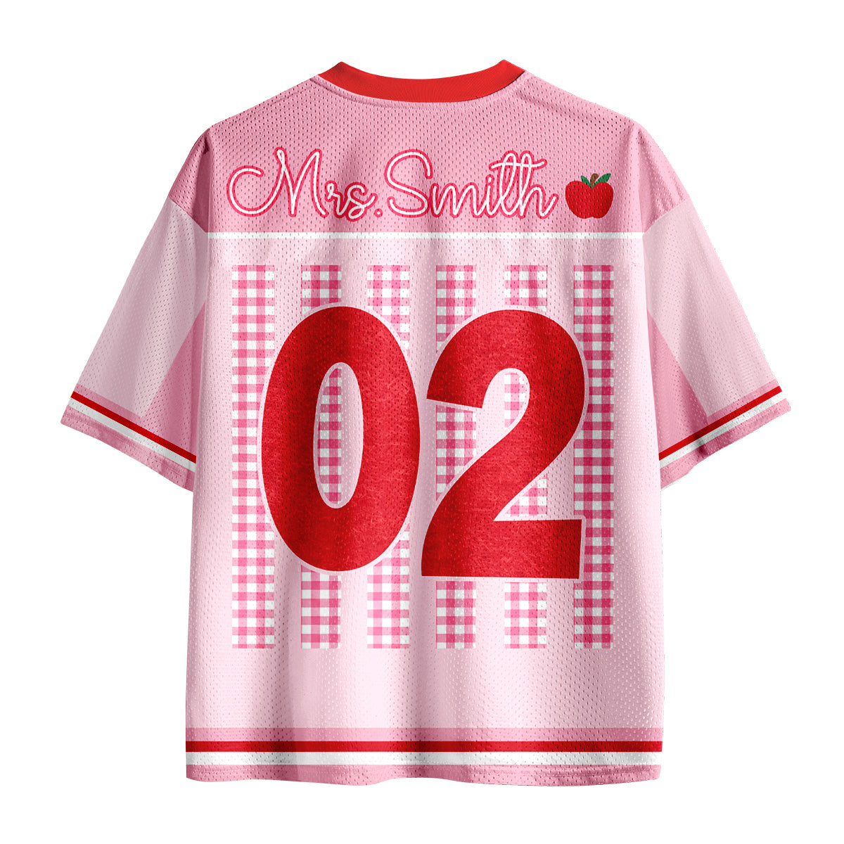 Personalized Grade And Name Gingham Stripes Apple Teacher Mesh Jersey