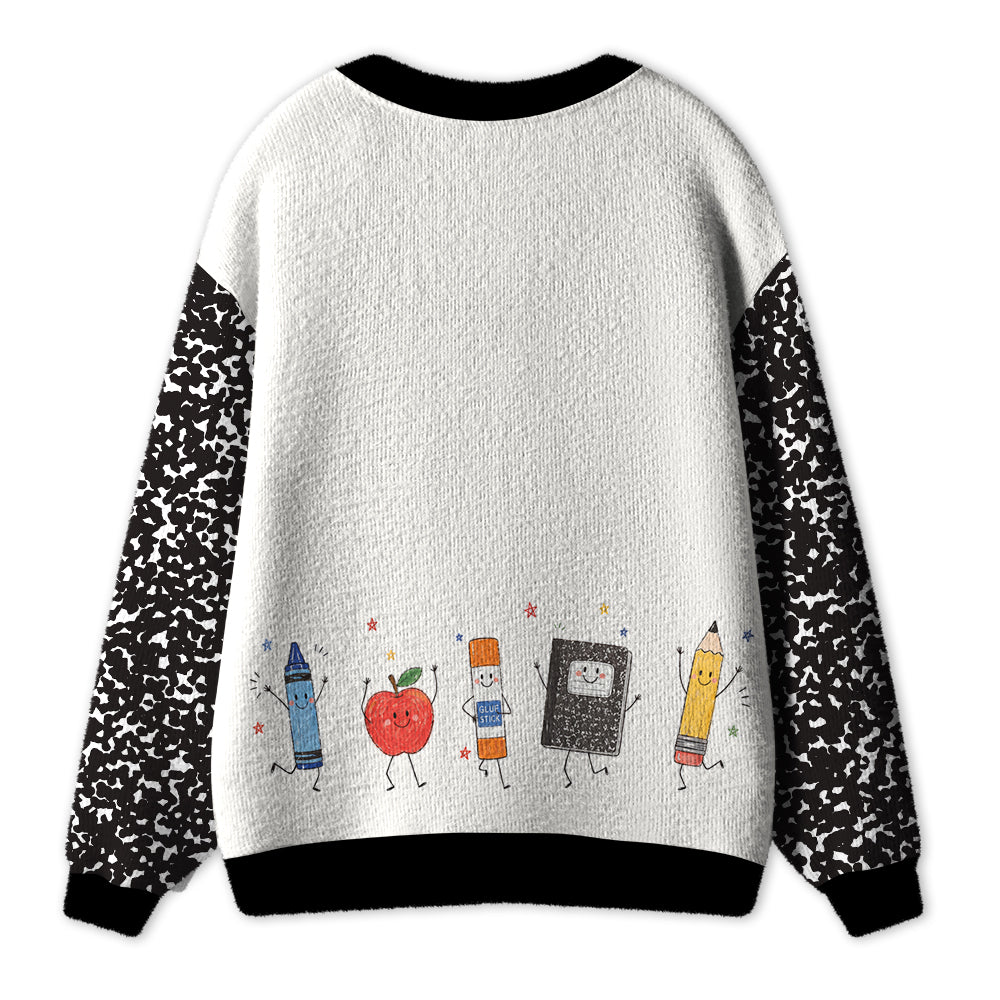 Personalized Name Notebook Pencil Apple Teacher Ugly Cardigan Sweaters