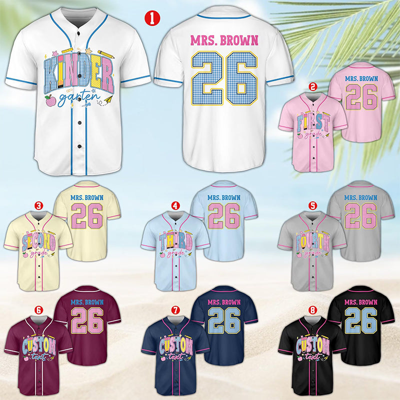Personalized Grade Name Plaid Number Mesh Teacher Baseball Jersey