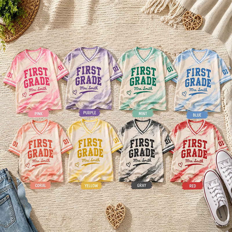 Personalized Grade And Name Watercolor Printing Teacher Mesh Jersey