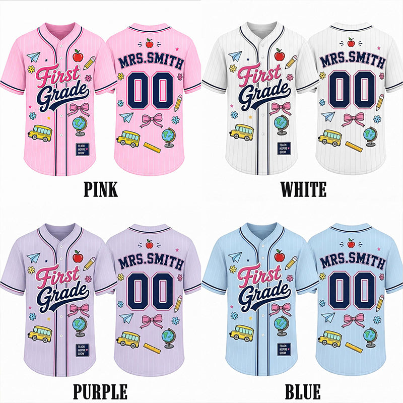 Personalized Grade Name Number School Element Teacher Baseball Jersey