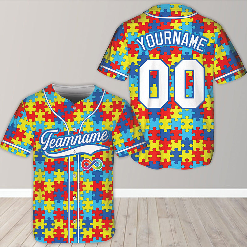 Personalized Autism Awareness Teacher Baseball Jersey