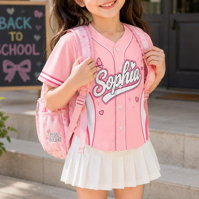 Personalized Name And Grade Coquette Bow Class Baseball Jersey