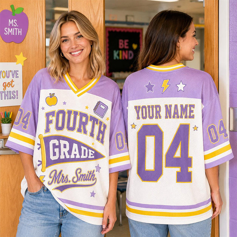 Personalized Name And Number School Apple Star Graphic Teacher Mesh Jersey