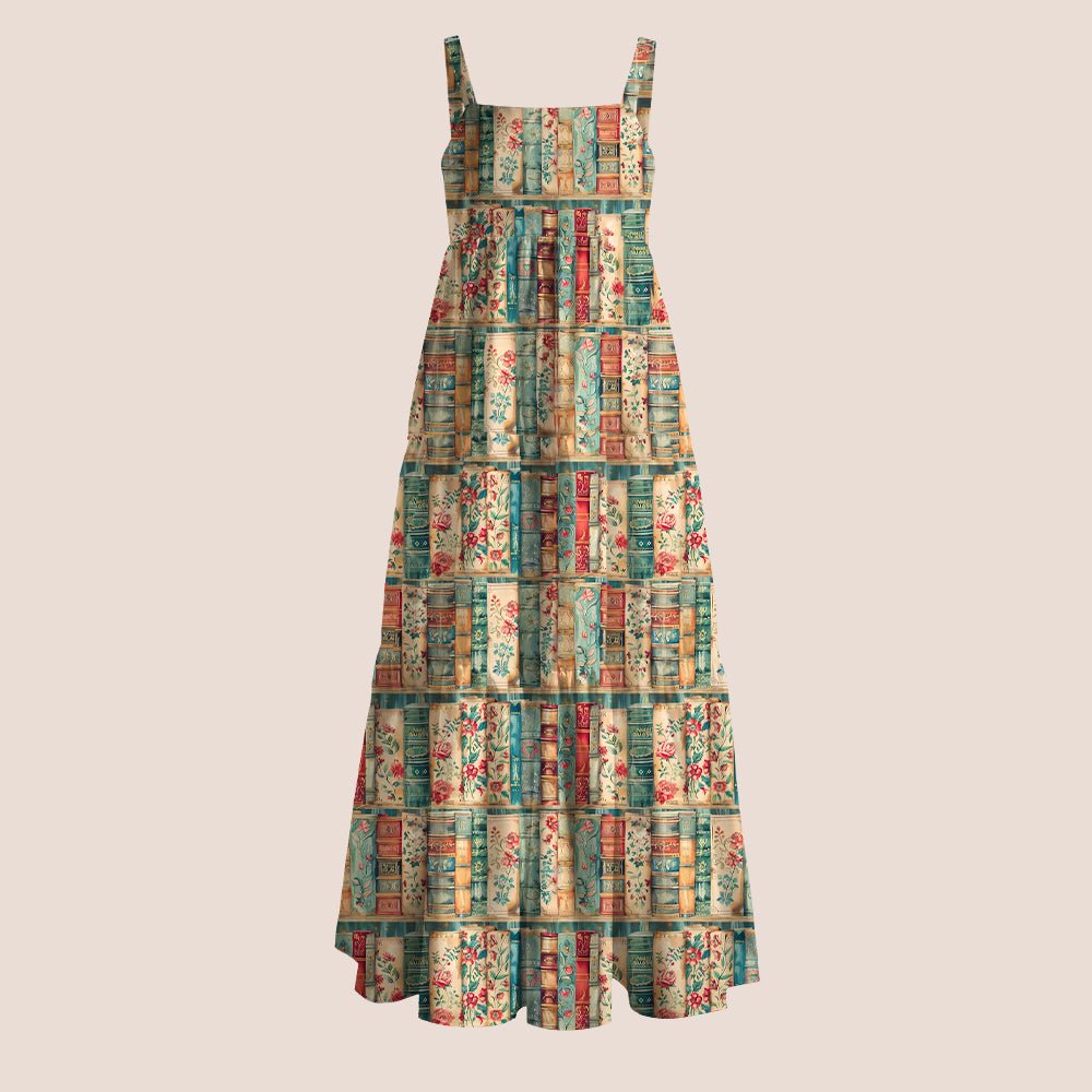 Vintage Floral Spine Bookshelf Teacher Slip Dress