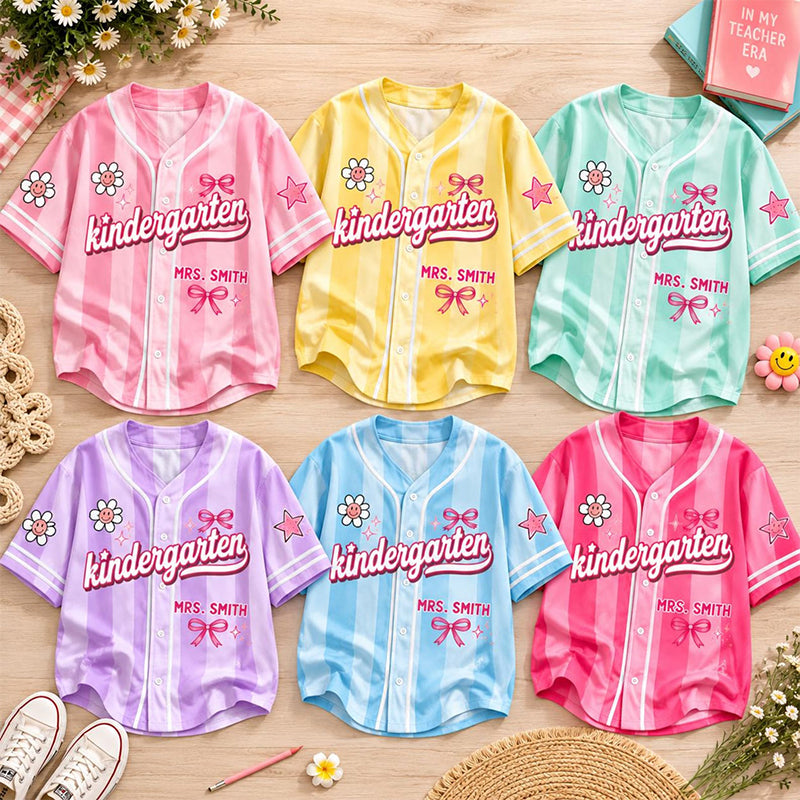 Personalized Name Number Color Grade Bow Flower Star Teacher Baseball Jersey
