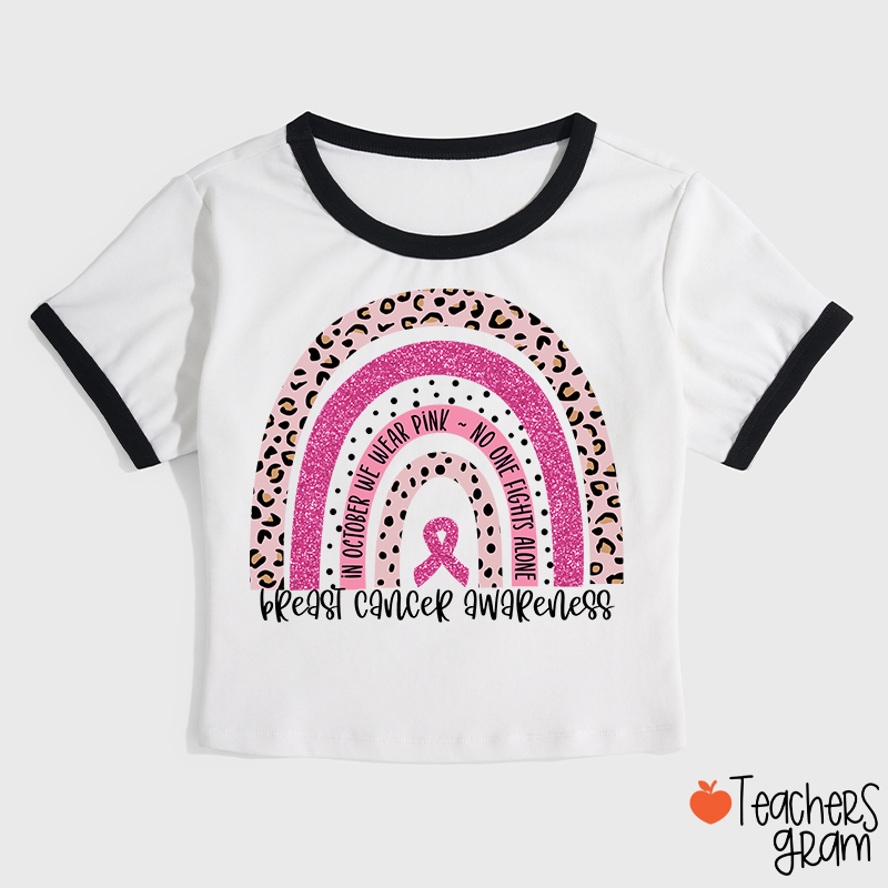In October We Wear Pink Breast Cancer Awareness Teacher Ringer T-Shirt