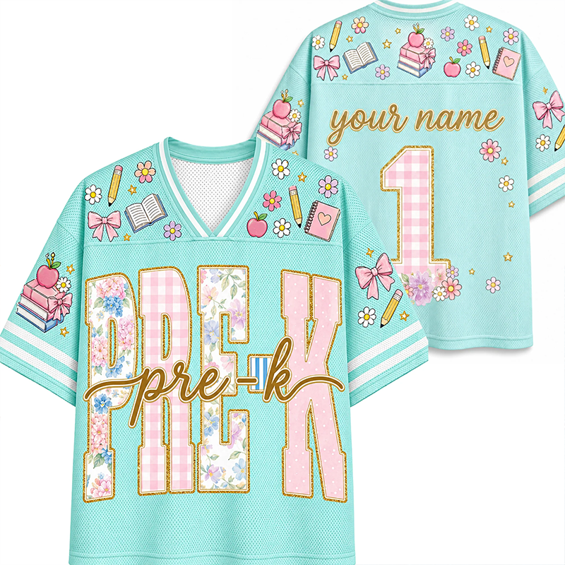 Personalized Grade Name And Number Bow Floral Splicing Teacher Mesh Jersey