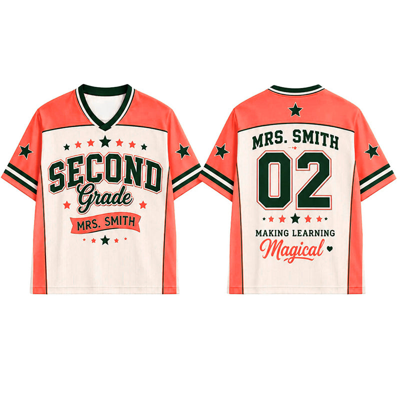 Personalized Grade And Name Making Learning Magical Teacher Mesh Jersey