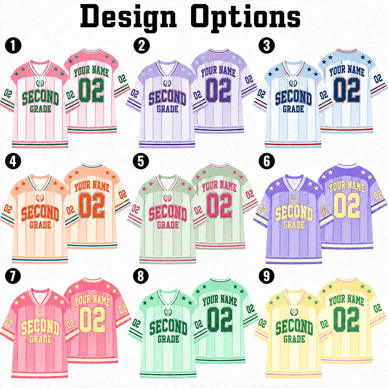 Personalized Grade Preppy Stripes Star First Day Teacher Mesh Jersey