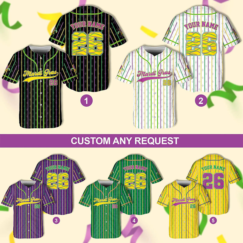 Personalized Bead Mardi Gras Teacher Baseball Jersey