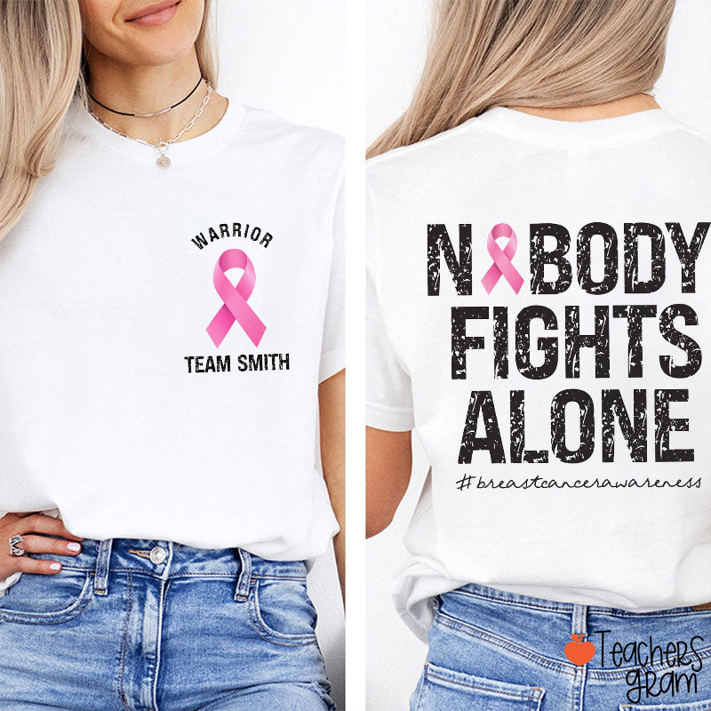Personalized Pink Ribbon Warrior Teacher Two Sided T-Shirt