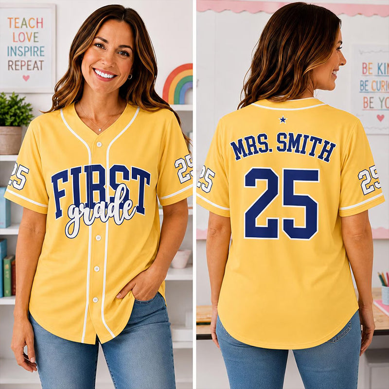 Personalized Name And Grade Teacher Baseball Jersey