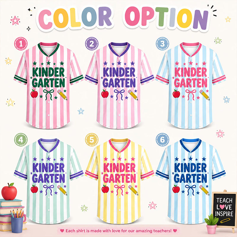 Personalized Grade Stripe Bow Apple Pencil Teacher Baseball Jersey