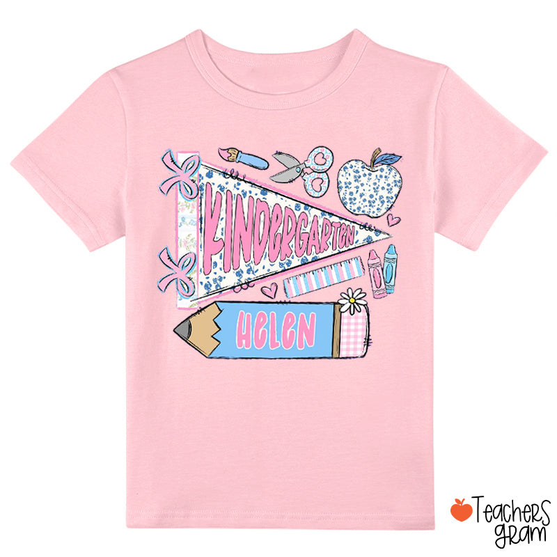 Personalized Grade And Name School Supply Graphic Class T‑Shirt