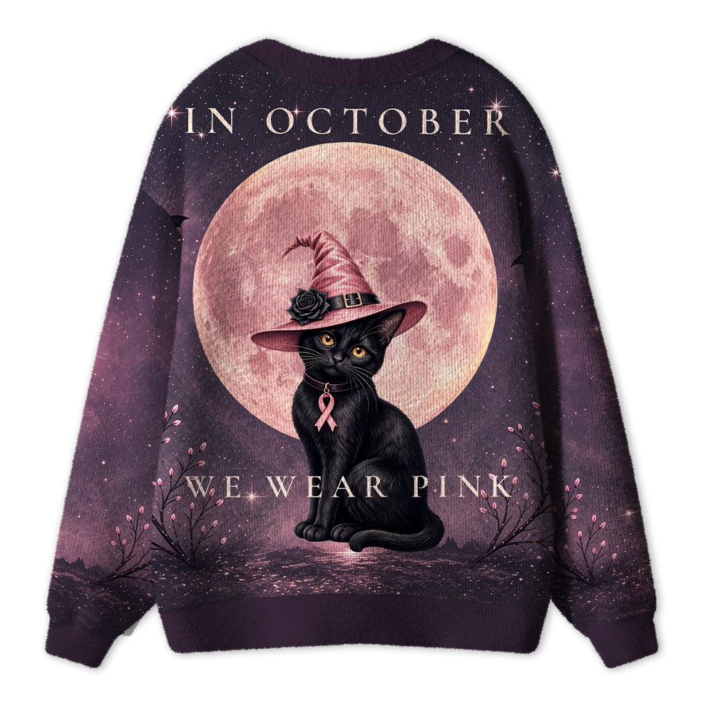 In October We Wear Pink Witch Cat Teacher Ugly Cardigan Sweaters