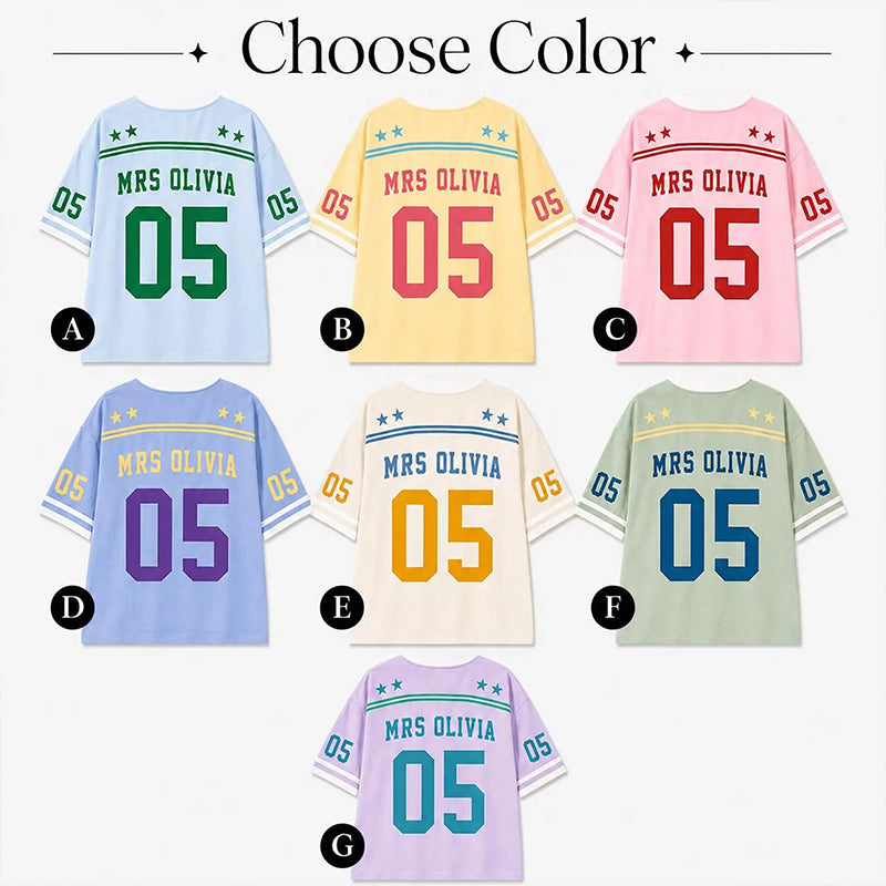 Personalized Grade And Name Preppy Stripes Pennant First Day Teacher Mesh Jersey