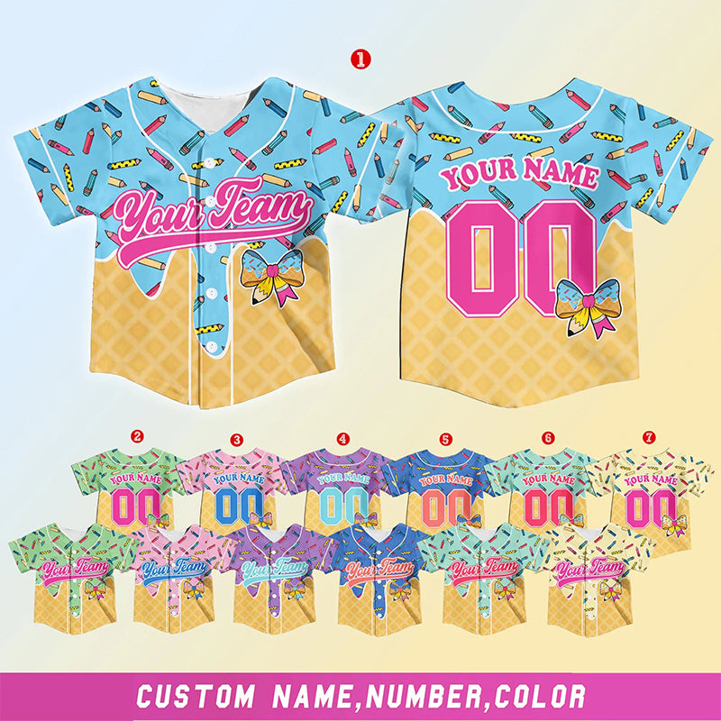 Personalized Name And Grade Donut Pencil Class Baseball Jersey