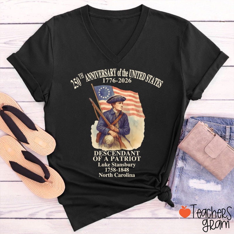 Personalized 250th Anniversary Of The United States Teacher Female V-Neck T-Shirt