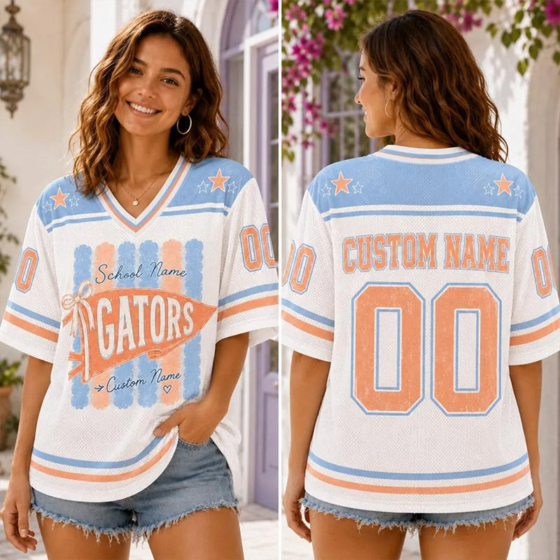 Personalized Mascot And Name Preppy Stripes Pennant Game Day Teacher Mesh Jersey