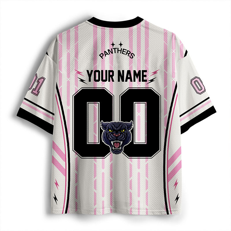 Personalized Mascot Pink Striped Rock School Spirit Teacher Mesh Jersey