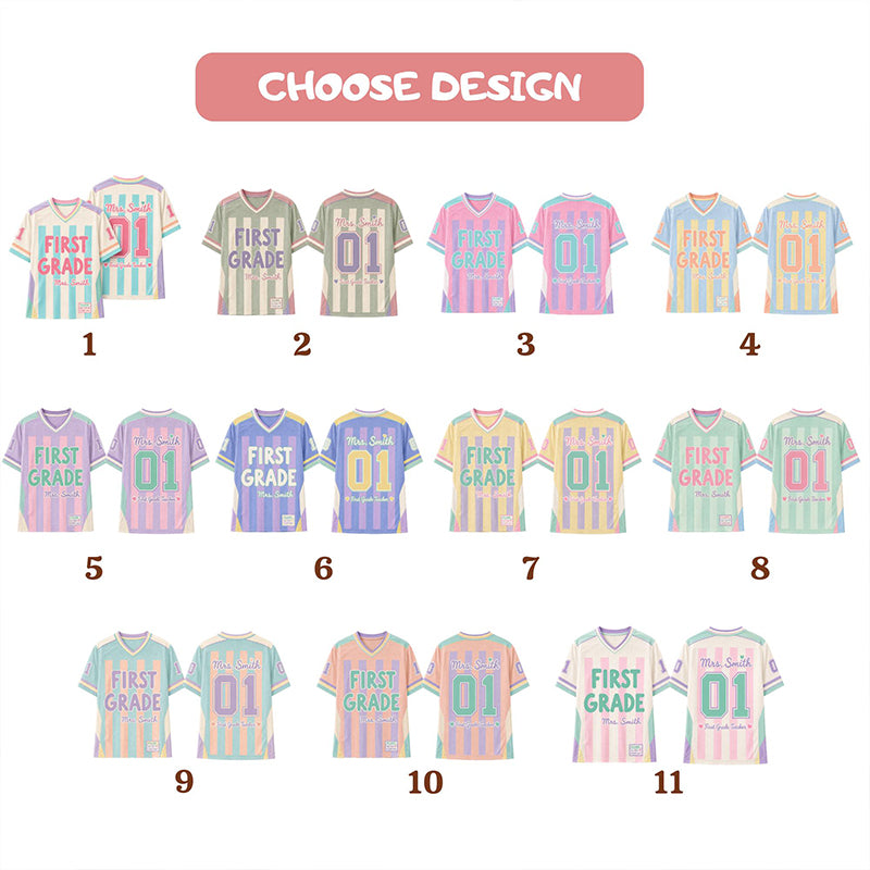 Personalized Grade Name Preppy Stripes Teacher Mesh Jersey
