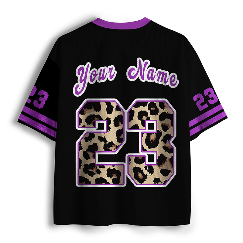 Personalized Name And Number Purple Leopard Teacher Mesh Jersey