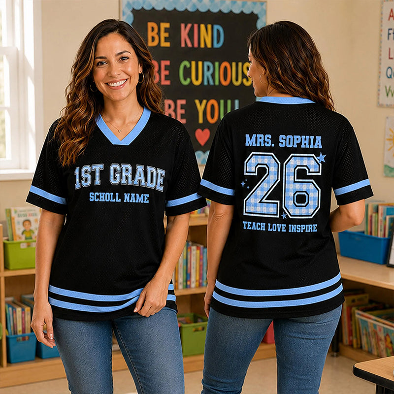 Personalized Grade Teacher Name And Number Teacher Mesh Jersey