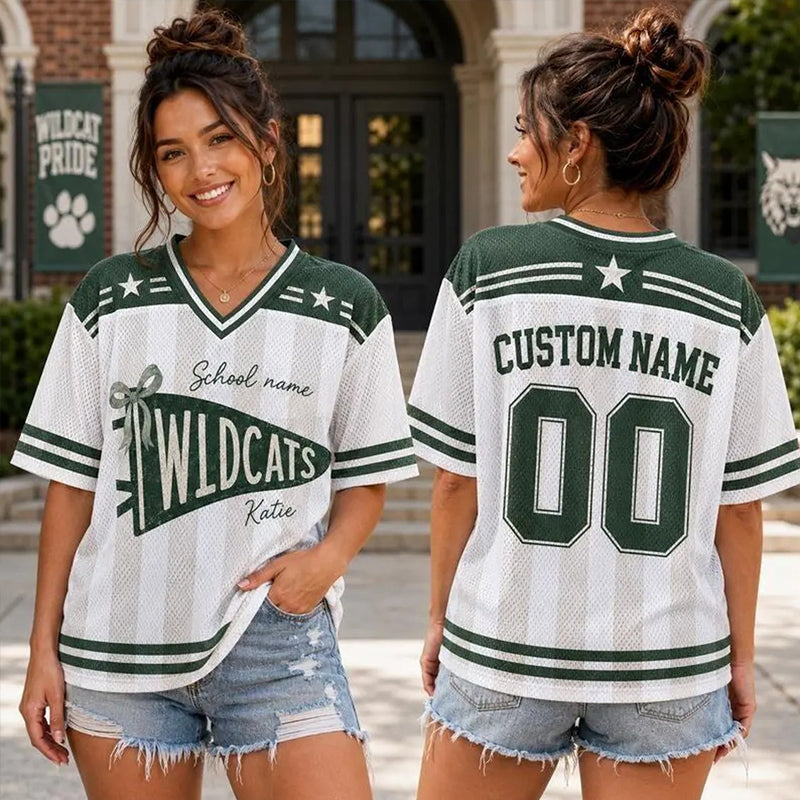 Personalized Mascot And Name Preppy Stripes Pennant Game Day Teacher Mesh Jersey