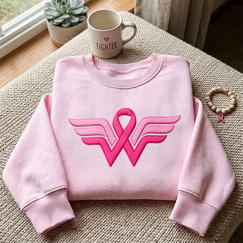 Embroidery Wonder Woman Breast Cancer Awareness Sweatshirt