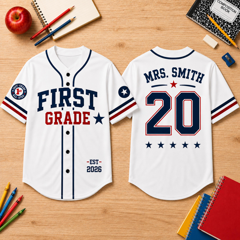 Personalized Name And Grade Number Teacher Baseball Jersey