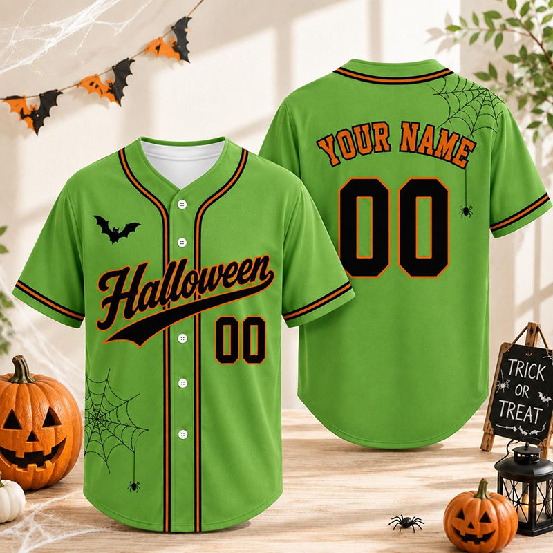 Personalized Name Number Retro Script Halloween Spider Web Baseball Jersey