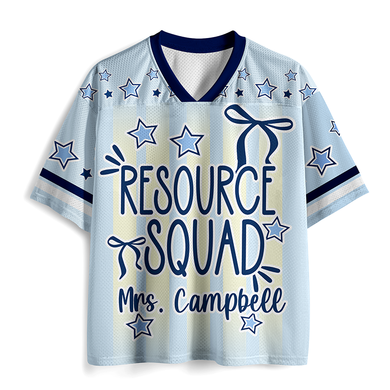 Personalized Name Striped Bow Star Print Teacher Mesh Jersey