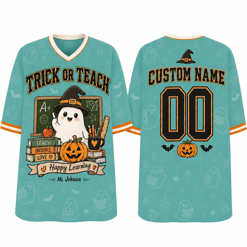 Personalized Teacher Name Ghost Halloween Teacher Mesh Jersey