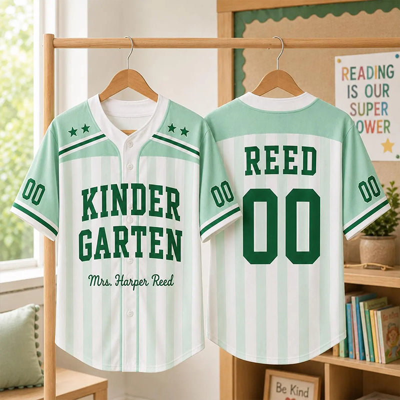 Personalized Grade And Name Vertical Stripe Star Number Teacher Baseball Jersey