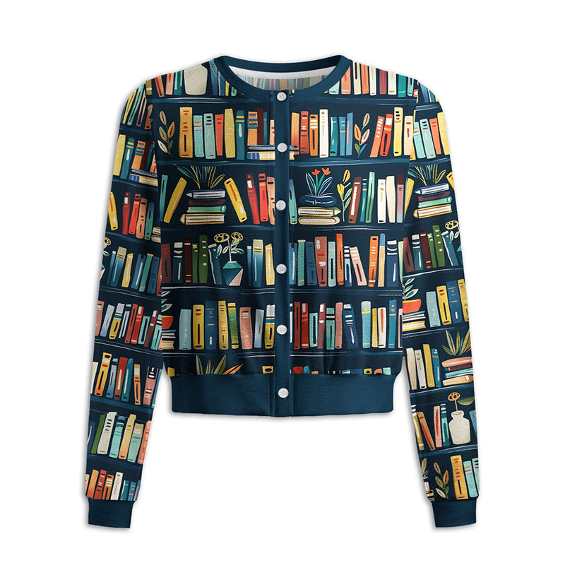 Bookshelf Lover Teacher Crew Neck Cardigan Sweaters