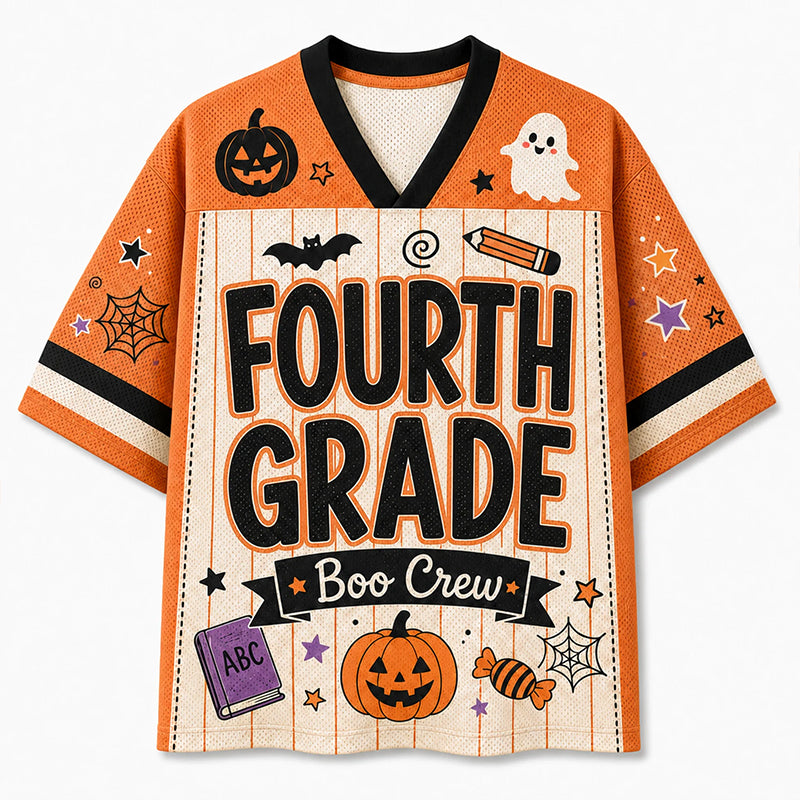 Personalized Grade And Name Halloween Boo Crew Teacher Mesh Jersey