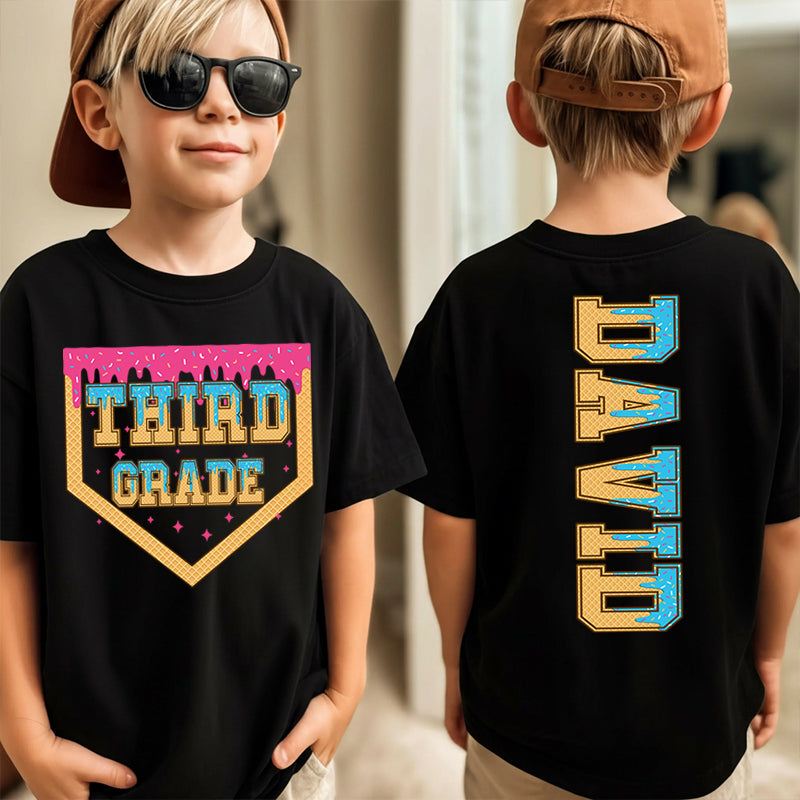 Personalized Grade And Name Ice Cream Drip Class Two Sided T-Shirt