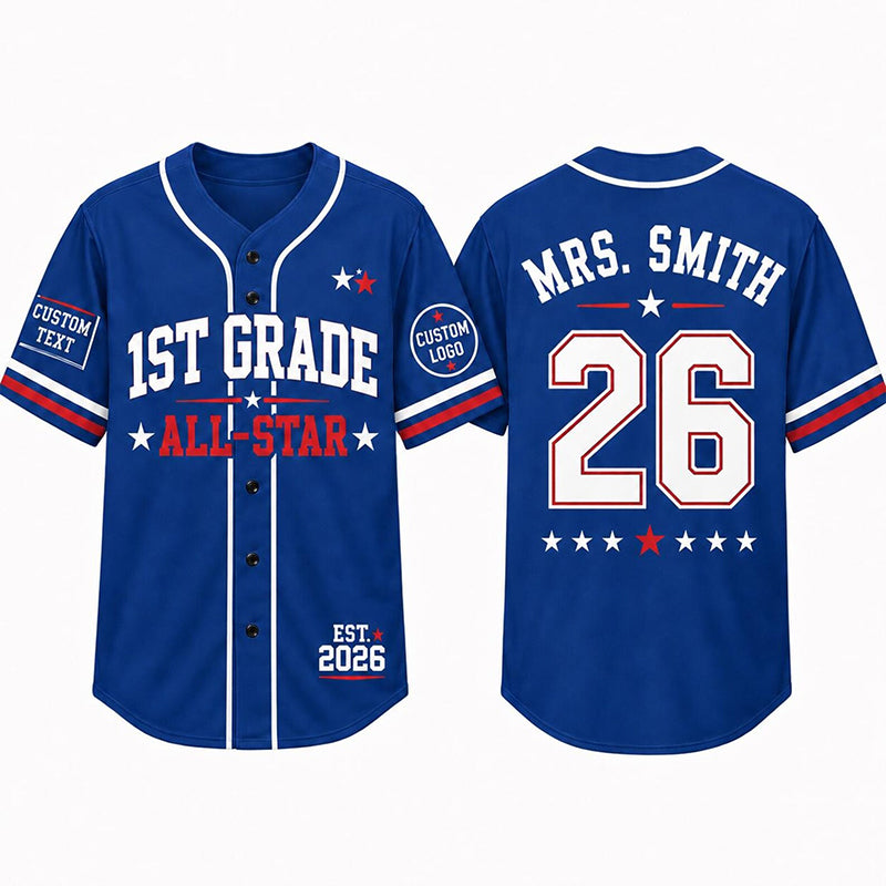 Personalized Grade And Name Number Text Logo Teacher Baseball Jersey