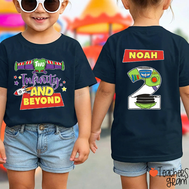 Personalized Name And Number Infinity And Beyond Class Two Sided T-Shirt
