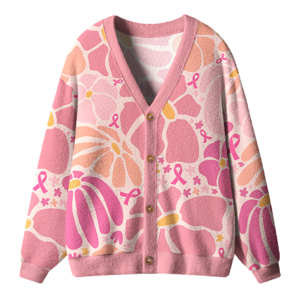 Pink Ribbon Floral Breast Cancer Teacher Ugly Cardigan Sweaters