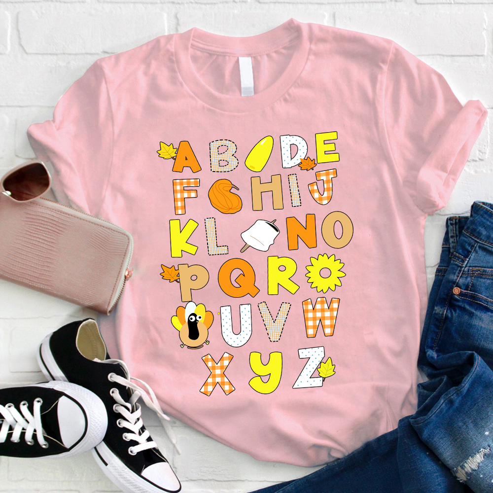 Autumn Element Alphabet Teacher T-Shirt