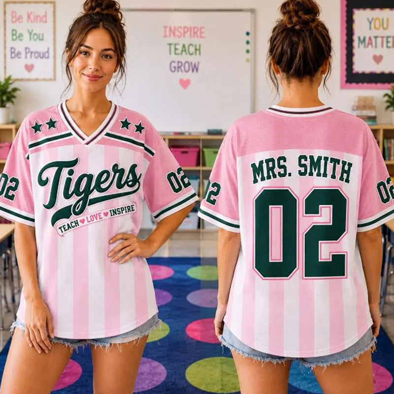 Personalized Mascot And Name Stripe Teach Love Inspire Teacher Mesh Jersey