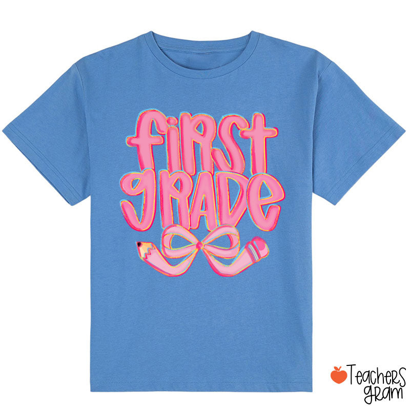 Personalized Grade Pencil Bow Cute Pink Fonts Class T-Shirt