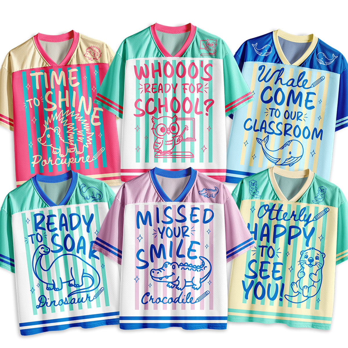 Personalized Animal Pun Striped Teacher Mesh Jersey