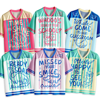 Personalized Animal Pun Striped Teacher Mesh Jersey