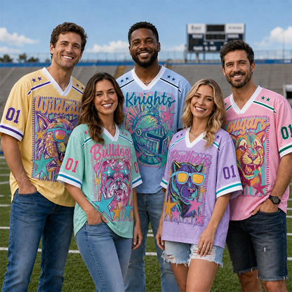 Personalized Mascot Retro Animal Star Print Teacher Mesh Jersey