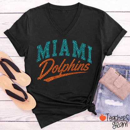 Personalized Mascot Retro Glitter Sport Fan V-Neck T-Shirt