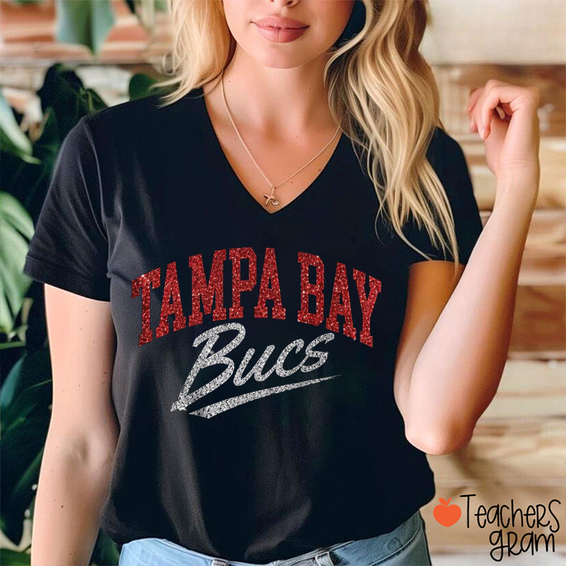 Personalized Mascot Retro Glitter Sport Fan V-Neck T-Shirt
